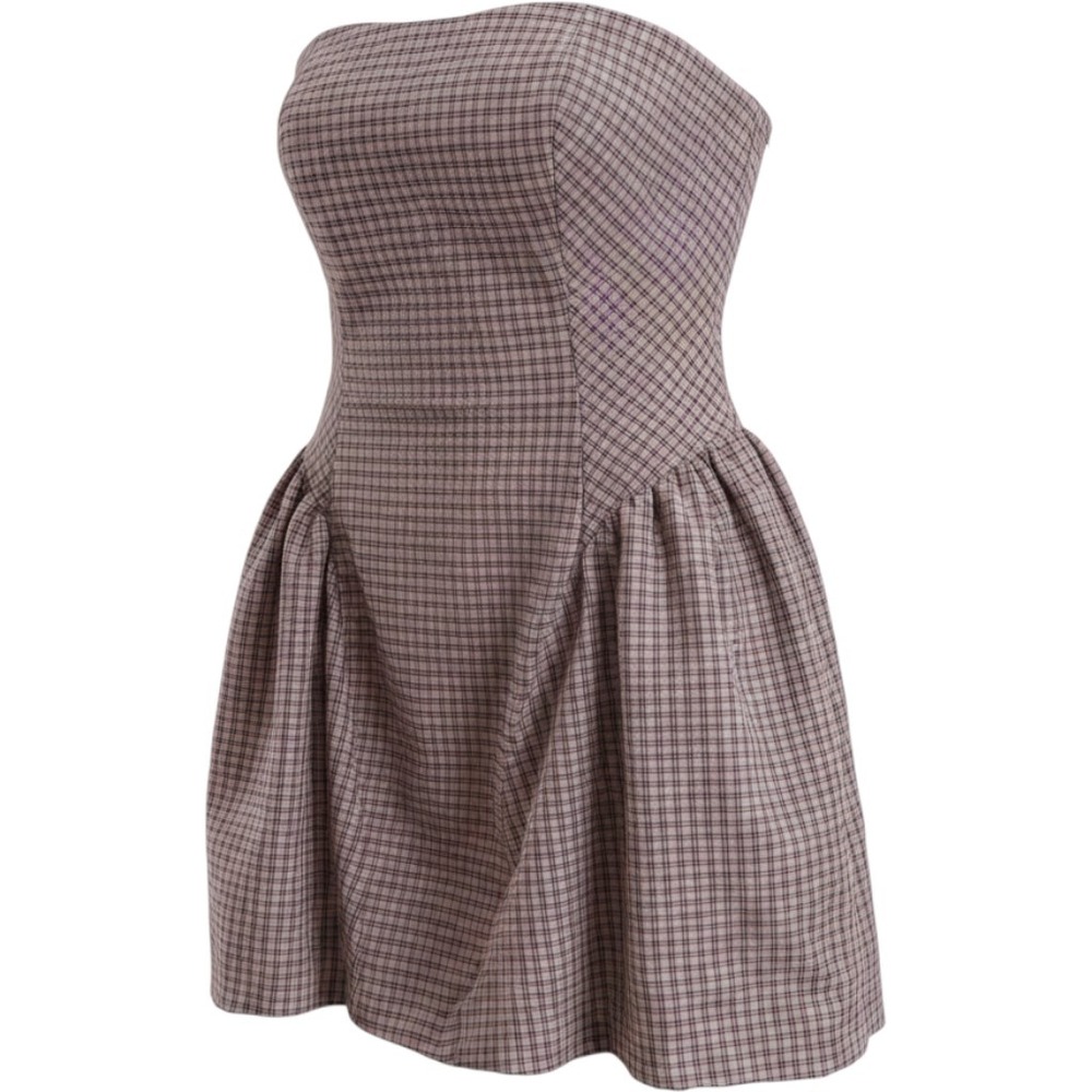 Zara‎ Strapless Mini Dress Womens Large Pink Plaid Excellent Dropped Waist Lined